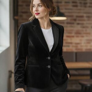 VINTAGE Lady Hathaway  Black Velvet 2 button Blazer Jacket